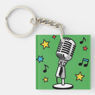 Vintage Microphone Music Notes Retro Singing Desig Keychain
