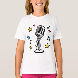 Vintage Microphone Music Notes Retro Singing Desig T-Shirt