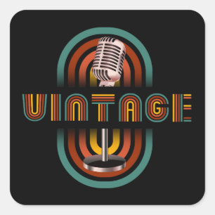 Vintage Microphone Music Singing Square Sticker