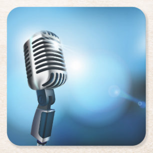 Vintage Microphone Sketch Square Paper Coaster