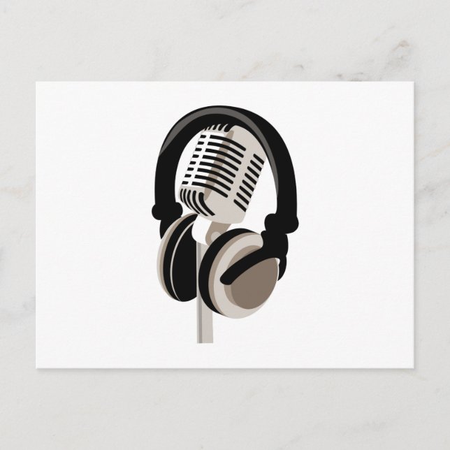 Vintage Microphone with Headphones Postcard (Front)