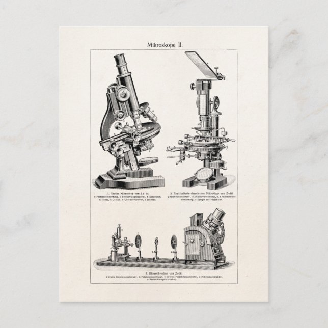 Vintage Microscope Illustration Retro Steampunk Postcard (Front)