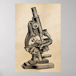 Vintage Microscope Illustration Retro Steampunk Poster