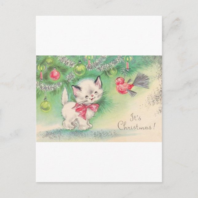 Vintage Mid Century Beautiful Baby Puppy Kitten Postcard (Front)