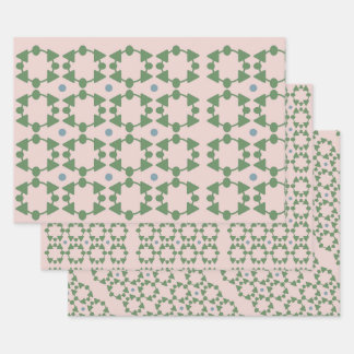 Vintage Mid Century Blush Pink, Sage & Blue  Wrapping Paper Sheet