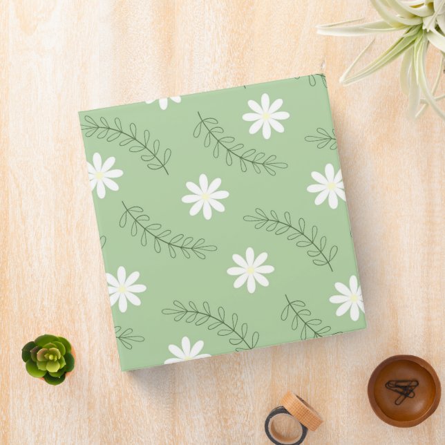 Vintage Mid Century Green White Flower Pattern Binder (In Situ)