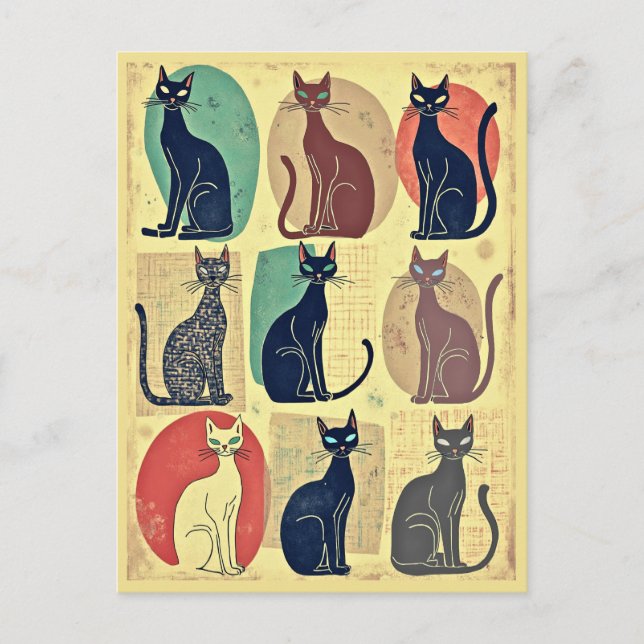 Vintage Mid-Century Modern Cats Postcard (Front)