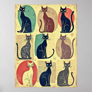 Vintage Mid-Century Modern Cats Poster