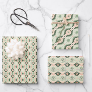 Vintage Mid-Century Modern Christmas Ornament Wrapping Paper Sheet
