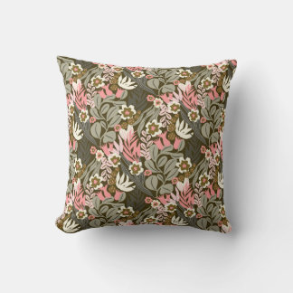Vintage Mid-Century Modern Olive and Pink Throw Pillow