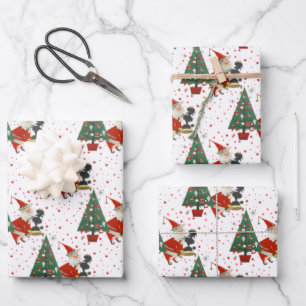 Vintage Mid Century Santa With Poodle  Wrapping Paper Sheet