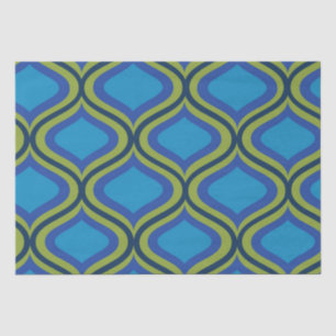 Vintage Mid Century Yellow Blue Ogee Pattern Tissue Paper