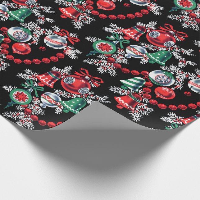 Vintage Midcentury Christmas Ornaments Wrapping Paper (Corner)