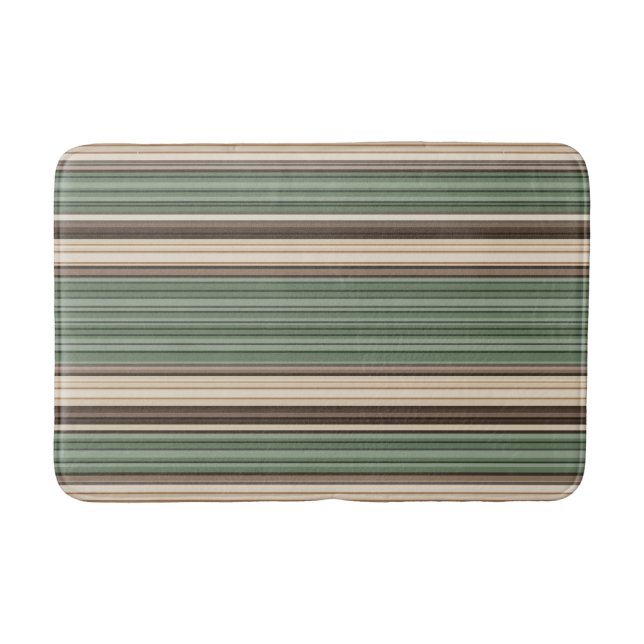 Vintage Midcentury Lines Green Brown Bath Mat (Front)