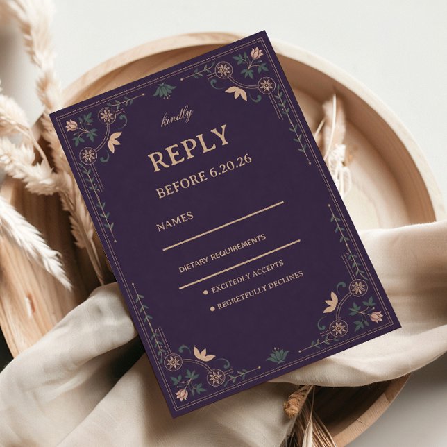 Vintage Midnight Botanical RSVP Card (Creator Uploaded)