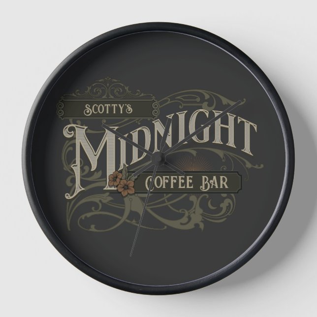 Vintage Midnight Coffee Bar Clock (Front)