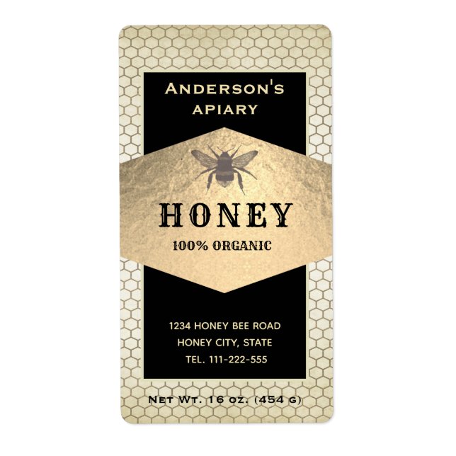 Vintage miel rustique miel abeille miel étiquette  (Devant)