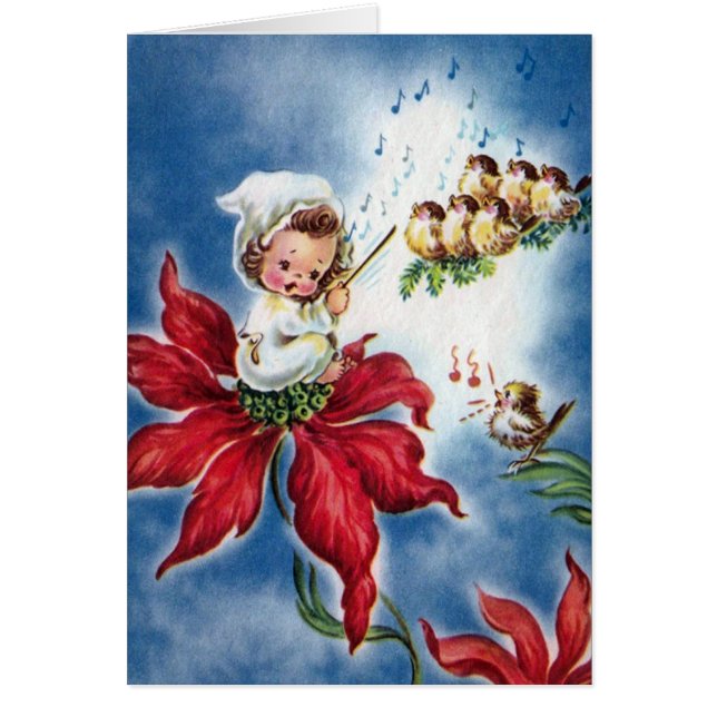 Vintage mignon Ange, Oiseaux chantant NoëlCarols (Devant)