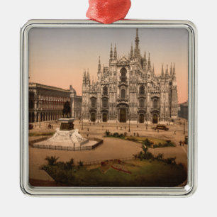 Vintage Milan Cathedral and Piazza,  Italy Metal Ornament