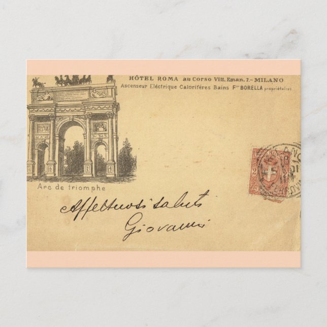 Vintage Milan, Hotel Roma 1901 Postcard (Front)