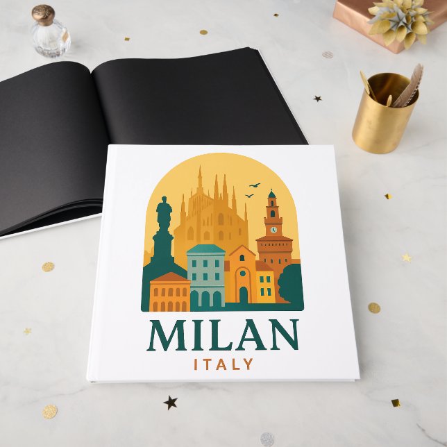Vintage Milan Italy Guest Book | Retro Duomo  (Front Open)
