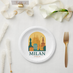Vintage Milan Italy Paper Plates   Retro Duomo 