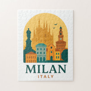 Vintage Milan Italy Travel   Retro Duomo Jigsaw Puzzle