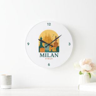 Vintage Milan Italy Travel Retro Duomo Large Clock