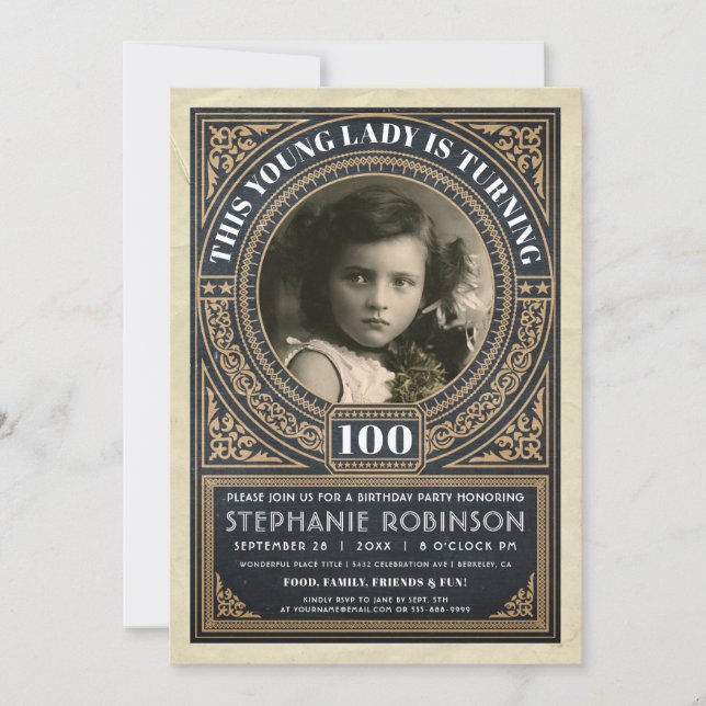 Vintage Milestone Birthday Invitations Your Photo (Front)