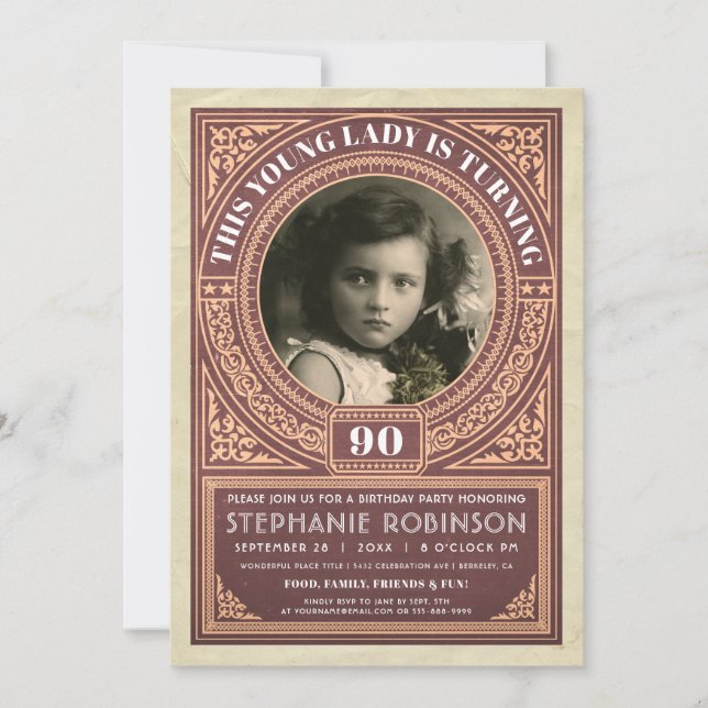 Vintage Milestone Birthday Invitations Your Photo (Front)