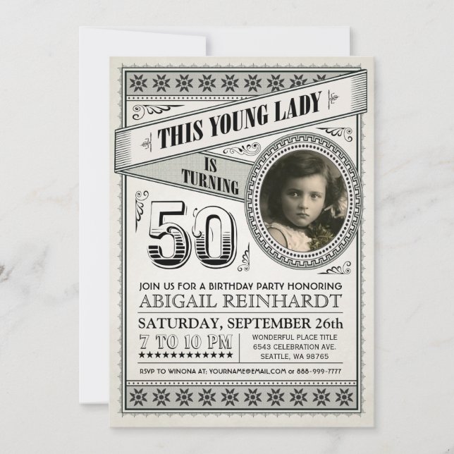 Vintage Milestone Birthday Invitations Your Photo (Front)