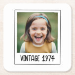 Vintage Milestone Birthday Photo Keepsake Square Paper Coaster<br><div class="desc">Celebrate in style with the Vintage Milestone Birthday Photo Keepsake Square Paper Coaster. Featuring a charming vintage design, these coasters can be personalized with a favourite photo and birthday details, adding a personal touch to your celebration. Made from high-quality, absorbent paper, they protect surfaces while enhancing your party decor. Perfect...</div>