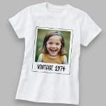 Vintage Milestone Birthday Photo Keepsake T-Shirt<br><div class="desc">Celebrate a special milestone with the Vintage Milestone Birthday Photo Keepsake T-Shirt. This stylish t-shirt features a charming vintage design, customizable with a favourite photo and birthday details for a personal touch. Made from high-quality, comfortable fabric, it’s perfect for wearing at the birthday party and beyond. Ideal for milestone birthday...</div>