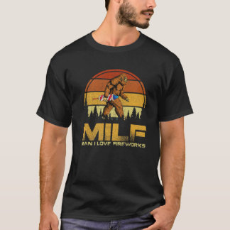 Vintage MILF Man I Love Fireworks Bigfoot Happy 4T T-Shirt