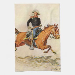 Vintage Military, A Cavalry Officer by Remington Kitchen Towel