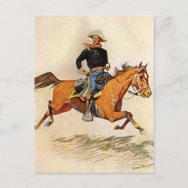 Vintage Military, A Cavalry Officer by Remington Postcard (Front)