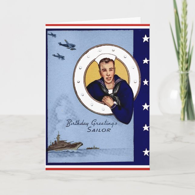 Vintage Military Birthday Greetings Sailor Card (Front)