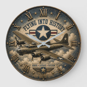 Vintage Military Bomber Airplane Gift Large Clock