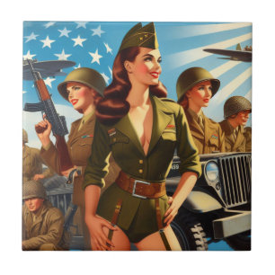 Vintage Military Girl Tile