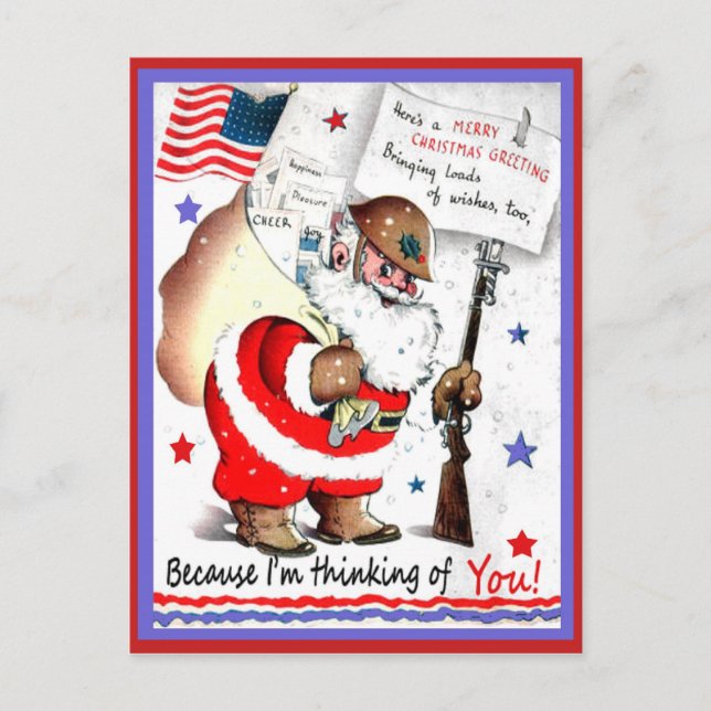 Vintage Military Merry Christmas Postcard (Front)
