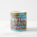 Vintage Milwaukee Mug<br><div class="desc">An old colourful postcard greeting from Milwaukee, Wisconsin repurposed!
Just a note - If you prefer a different background colour - it's easy to change.</div>