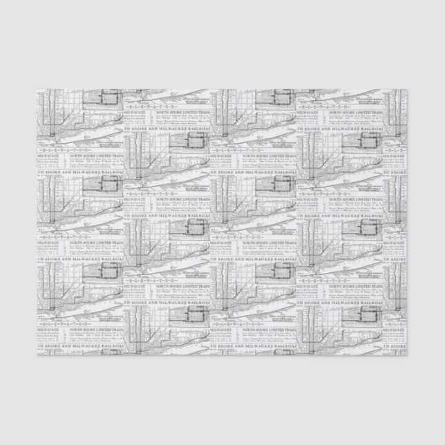 Vintage Milwaukee Railroad Map Tissue Paper (Front)