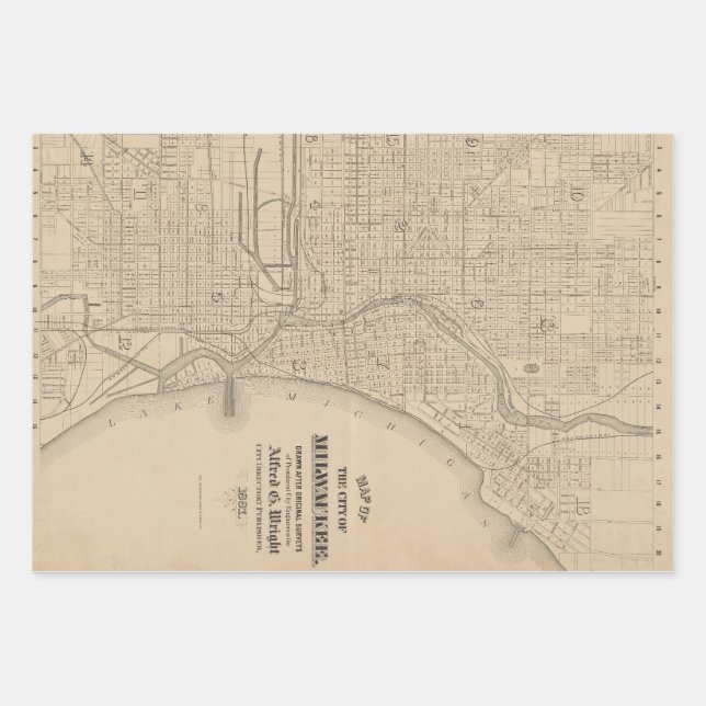 Vintage Milwaukee, Wisconsin Map Wrapping Paper Sheet (Front)