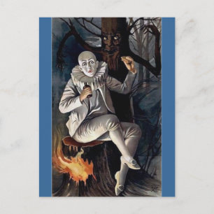 Vintage mime scary darl forest tree postcard