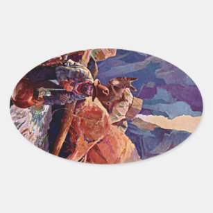 Vintage Miner and Donkey Painting Oval Sticker