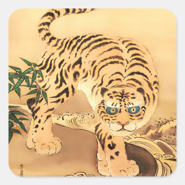 Vintage Minhwa Tiger by a Stream Square Sticker (Front)