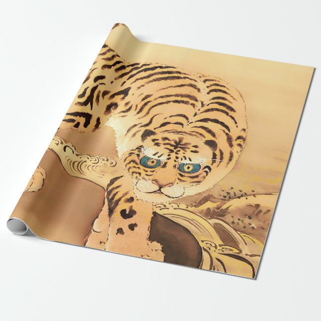 Vintage Minhwa Tiger by a Stream Wrapping Paper (Unrolled)