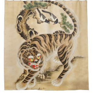 Vintage Minhwa Tiger Under Pine Tree
