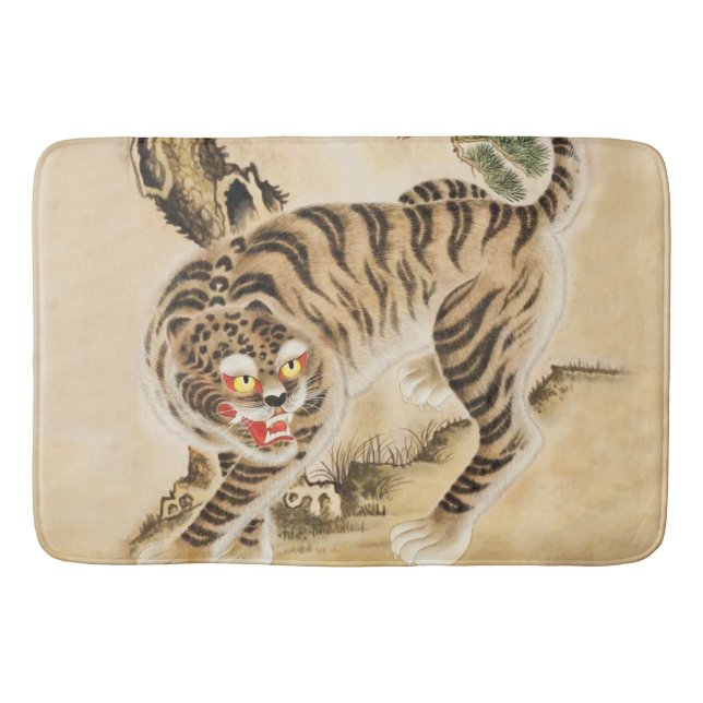 Vintage Minhwa Tiger Under Pine Tree Bath Mat (Front)