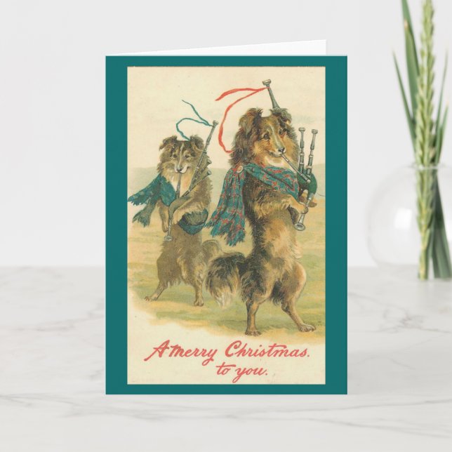 Vintage *Mini Collie* Merry Christmas! Holiday Card (Front)